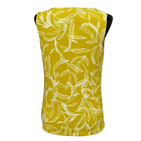 Ann Taylor Mustard Yellow Sleeveless Blouse Small NWT Floral Leaf Print Summer - Picture 4 of 7